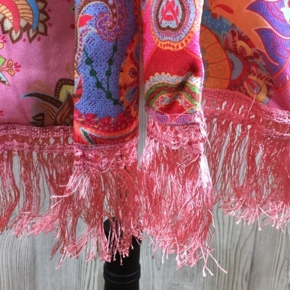 C.o.z.y. Pink Paisley Open Fringed Jacket Size Large - Picture 5 of 14